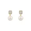 Brincos de Zircônia e Pérola para Mulheres, Brincos Elegantes Especiais, Design de Nicho de Luxo Acessível Personalizado, Brincos de Alta Qualidade, Brincos Novos
