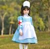 Día del Niño Uniforme de Juego de Roles de Enfermera Halloween Vestido de Enfermera Maid Azul y Blanco Vestido de Escenario