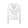 Camiseta Sexy de Manga Longa com Decote em V para Mulheres, Novo Estilo Outono e Inverno, Camiseta Básica Justa Pura Desejo, Top Curto Justo Estiloso