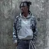 Moletom esportivo casual unissex da moda de rua com retalhos camuflados de manga longa, estampa de letras personalizada e corte solto