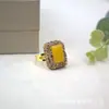 Novo Conjunto de Joias de Citrino Natural Colar Anel Conjunto com Cera de Abelha Peça Dupla Corrente de Suéter Pérola Joia