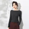 Suéter de Tricô de Lã Sem Costura Yangzi Yarn para Mulheres, Padrão Ondas d'Água, Gola Redonda, Corte Justo, Suéter Base para Camadas Outono e Inverno