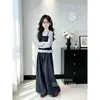 Chica Dulce Diseño de Moda Sentido Falso Dos Piezas Top de Manga Larga Dulce Floral Casual Pantalones de Pierna Ancha Conjunto de Dos Piezas
