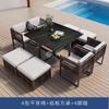 Mesa e Cadeiras para Terraço de Pátio de Villa Rattan à Prova d'Água e de Sol Mesa Longa de Hotel B&B Mesa de Jantar ao Ar Livre Cadeira de Rattan Conjunto de Três Peças