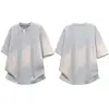 Muxi Ropa Estilo Americano Camiseta con Tachuelas Falsa de Dos Piezas para Hombre, Nueva Verano Peso Pesado High Street Cuello en V Holgada Sudadera Manga Corta