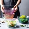 Tigela de Vidro para Salada Doméstica Tigela Grande para Cozinhar Padrão Martelo Tigela de Frutas Padrão Martelo Vidro Tigela Grande para Salada Atacado