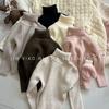 [em estoque] Suéter de Gola Alta com Forro de Lã para Meninas Outono e Inverno 2025 Novo Infantil Meninos Aconchegante Peça Única Cashmere Tricô