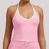 Top de Yoga Transfronterizo sin Costuras Color Block con Cuello Halter y Hermoso Diseño en la Espalda, Chaleco Deportivo Ajustado para Ciclismo, Correr y Fitness