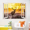 Pegatinas de pared con paisaje de alce al atardecer en ventana estéreo para sala de estar, dormitorio, fondo de sofá, mesita de noche, venta al por mayor