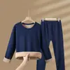 Ropa Interior Térmica para Hombre Set Cuello Redondo Lana de Cordero Engrosada Más Polar Calentamiento Rápido Protección contra el Frío Capa Base Top de Otoño Pantalones de Otoño Ropa Cálida Mujer
