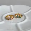 Anillo Abierto Dazan de Acero Titanio Electrochapado en Oro Real de 18K Estilo Europeo y Americano con Circonita Geométrica Colorida PVD Impermeable
