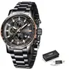 Reloj LIGE multifuncional de cuarzo impermeable para hombre, estilo de negocios, deportivo, casual, de moda, con correa de acero en color blanco plateado