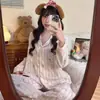 Pijama Estilo Doce Japonês para Mulheres, Primavera e Outono, Algodão Nuvem, Manga Longa, Calça Longa, Menina Cartoon Fofa, Conjunto para Casa