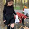 [em estoque Coreia do Sul roupa infantil suéter de menina outono e inverno novo estilo ocidental cor sólida macio ceroso quente tricotado renda gola de boneca