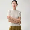Suéter de punto fino para mujer, de manga corta y cuello semialto, 100% cachemir, para otoño e invierno, corte ajustado, ceñido a la cintura, de longitud corta, básico