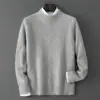 Suéter Pulóver de Punto Trenzado 100% Lana Pura con Cuello Medio Alto para Hombre, Engrosado, Estilo Old Money, Ropa de Punto Casual