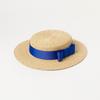 Chapéu de palha estilo college casual simples de mola e verão europeu e americano com decoração de laço de topo plano leve chapéu coco de ráfia chapéu de palha de estudante