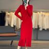 Vestido Suéter de Lã Novo Outono e Inverno Feminino Gola V Saia Suéter de Cashmere Torcido Tricotado Saia Base de Manga Longa Acima do Joelho