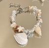 Pulseira Requintada de Concha Estrela Pedra Natural Cerâmica Pérola Estilo Resort de Praia Fresca e Fashion Versátil Joia de Mão