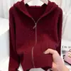Cardigan Cinza com Capuz e Trança Estilo Coreano com Zíper Feminino Design 2026 Outono/Inverno Estilo Preguiçoso Top Macio e Fofo