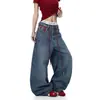 Diseño de Patchwork de Corte Estrecho, Jeans Sueltos de Cintura Alta que Favorecen la Figura, Pantalones Rectos Versátiles de Ajuste Delgado en Azul Vintage, Caídos para Mujer