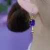 Brincos de Franja de Cristal Roxo de Luxo Leve de Alta Qualidade para Mulheres, Fivela de Orelha Geométrica Totalmente Cravejada Atmosférica, Novos Brincos Elegantes Versáteis