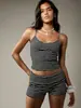 Conjunto de Camisola de Rayas Blancas y Negras Estilo Retro Americano y Shorts de Cintura Baja, Conjunto Versátil de Dos Piezas Sexy Ajustado que Muestra la Cintura