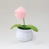 Planta artificial de tulipa pequena em vaso de crochê de fio feito à mão, transfronteiriça, para decoração de mesa, carro ou escritório, disponível em pequenas quantidades