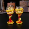 Nuevo Vaso de Vino Dragón Dorado Estilo Chino, Vaso de Cristal Grabado de un Solo Tiro para Brindar, Exquisito Vaso de Pie Alto para Regalo, Vaso de Licor para Bodas