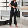 Pijama de Verano para Mujer Transfronterizo Cómodo Camisa de Manga Corta con Cuello Solapa y Pantalón Largo Conjunto de Dos Piezas Ropa de Casa para Mujer Pijama
