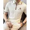 Polo de cuello con cremallera estilo británico, de peso pesado americano para hombre, manga corta de verano, ins, nuevo y moderno, casual, holgado, manga media