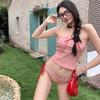 Bikini de Triángulo de Dos Piezas a Rayas Estilo Coreano Ins para Chicas Atrevidas con Cierre de Nudo Set para Vacaciones en la Playa Bañador para Aguas Termales