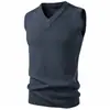 Chaleco de Punto sin Mangas con Cuello en V para Otoño e Invierno Moda Masculina Suéter Pulóver Sencillo de Color Sólido Chaleco Casual de Negocios