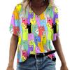 Temu Aliexpress Camiseta feminina com decote em V, moda de rua europeia e americana, top solto com impressão 3D, fabricante de suprimentos