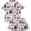 Novos Pijamas Femininos de Comércio Exterior Transfronteiriço com Golas Estampadas, Mangas Curtas, Shorts, Roupa de Casa Estilo Europeu e Americano, Cardigã Solto e Confortável