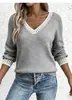 Amazon Moda Prendas de Punto con Cuello en V para Mujer, Suéter Pulóver Holgado Estilo Perezoso Otoño e Invierno, Top Versátil Estilo Coreano