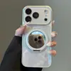 Cristal tipo Hielo Adecuado para iPhone 17 Pro Max Funda Anticaídas para Teléfono con Espejo Giratorio y Soporte Magnético para Serie Apple 16
