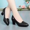 Zapatos de Cuero Suave Suela Suave Zapatos de Madre Primavera y Otoño 2022 Nuevos Zapatos de Tacón Medio de una Sola Capa Tacón Grueso Cómodos Boca Poco Profunda Zapatos de Cuero para Mujeres de Mediana Edad