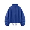 Fábrica de Origen Transfronteriza Estilo Simple Europeo y Americano Nylon Cuello Alto Plisado Un Botón Dobladillo con Cordón Chaqueta Corta Abrigo