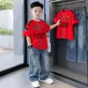 Nuevo Estilo Niños Tendencia Fútbol Manga Corta Jeans Ropa Marca de Moda Comercio Exterior Ropa Infantil Niños Conjunto de Verano