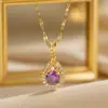 Colar de Zircônia Roxa Estilo Francês de Luxo Leve Gota d'Água Micro-Incustado para Mulheres, Corrente de Clavícula Exquisita da Moda de Alta Qualidade Versátil Novo Tendência