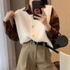 Estilo coreano pescoço redondo cor sólida malha colete feminino empilhado outono e inverno novo solto solto solto mangas camisola Cardigan