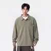 Moletom Masculino Cor Sólida Gola Polo com Capuz Novo Algodão Piquet Solto Confortável Tendência Marca Casual Manga Longa Camiseta Masculina Tendência