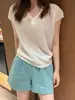 Camiseta Feminina de Malha com Recortes e Gola Lapela, Manga Curta, Estilo Novo Verão 2026, Cobre-Braço, Decote V, Elegante Estilo Coreano, Top Emagrecedor