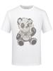 2026 Nova Camiseta Casual de Verão Masculina de Manga Curta com Urso de Strass em Seda e Algodão Tendência Slim Fit