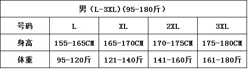男（L-3XL)(95-180斤）