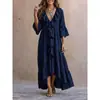 Vestido Casual Vintage de Manga de Campana de Tres Cuartos con Cuello en V y Volantes, Nuevo para Otoño 2026, Transfronterizo Europeo y Americano, Amazon