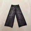 Jeans Lavado Preto Transfronteiriço Europeu e Americano Masculino Y2K Retro High Street Hip Hop Calças Casuais de Perna Larga Retas Soltas