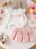 Amazon Conjunto de Dos Piezas para Bebé Niña Primavera y Otoño Dulce Floral Manga Larga Manga Campana Top + Falda Rosa con Lazo