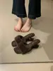 ¡Versión de piel de cordero! Sandalias Planas Estilo Francés Punta Cuadrada para Mujer Pantuflas de Cuña con Piel Estilo Hada Tacones Altos con Felpa